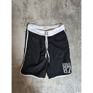 Aeropostale Aero 87‎ Black White Trim Swim Trunks Board Shorts Men's
